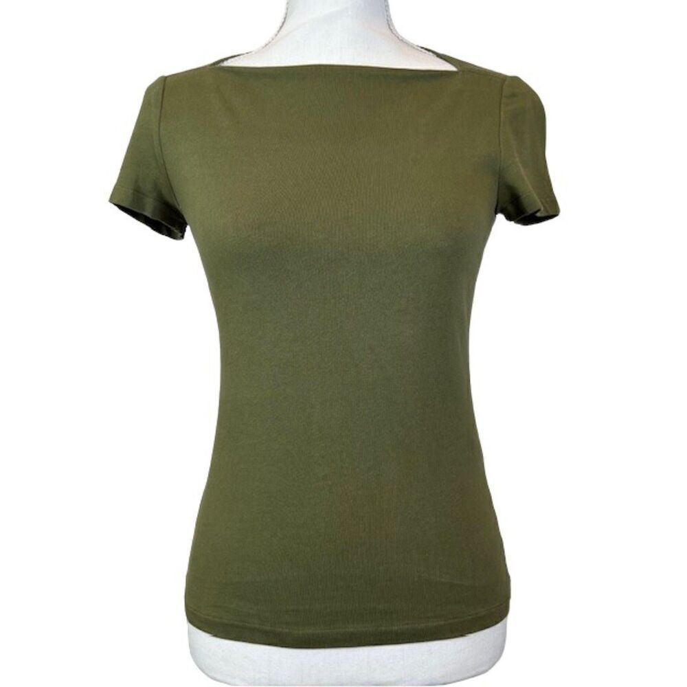 Kate Spade Saturday Boat Neck Tee in Deep Olive‎ Short Sleeve Cotton Size XS